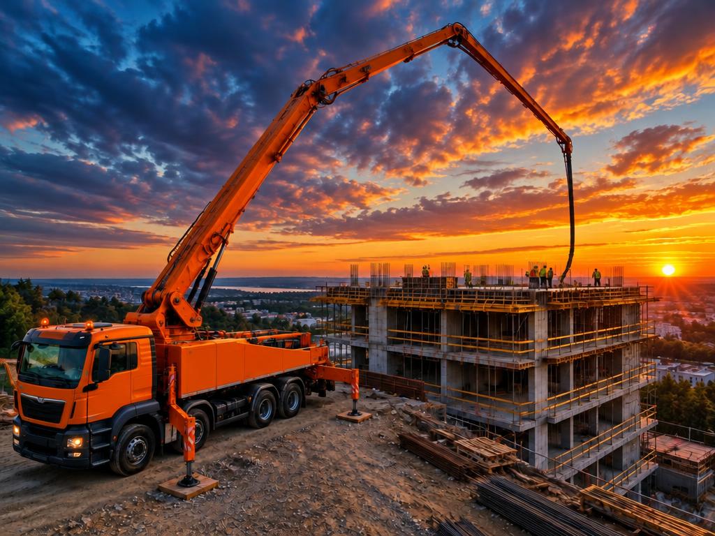 Concreto bombeado sendo lançado na obra